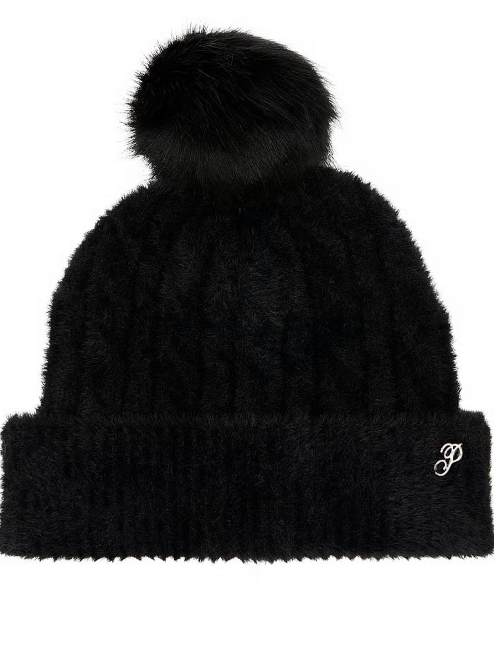 PINK Black Pom Pom Knit Beanie
